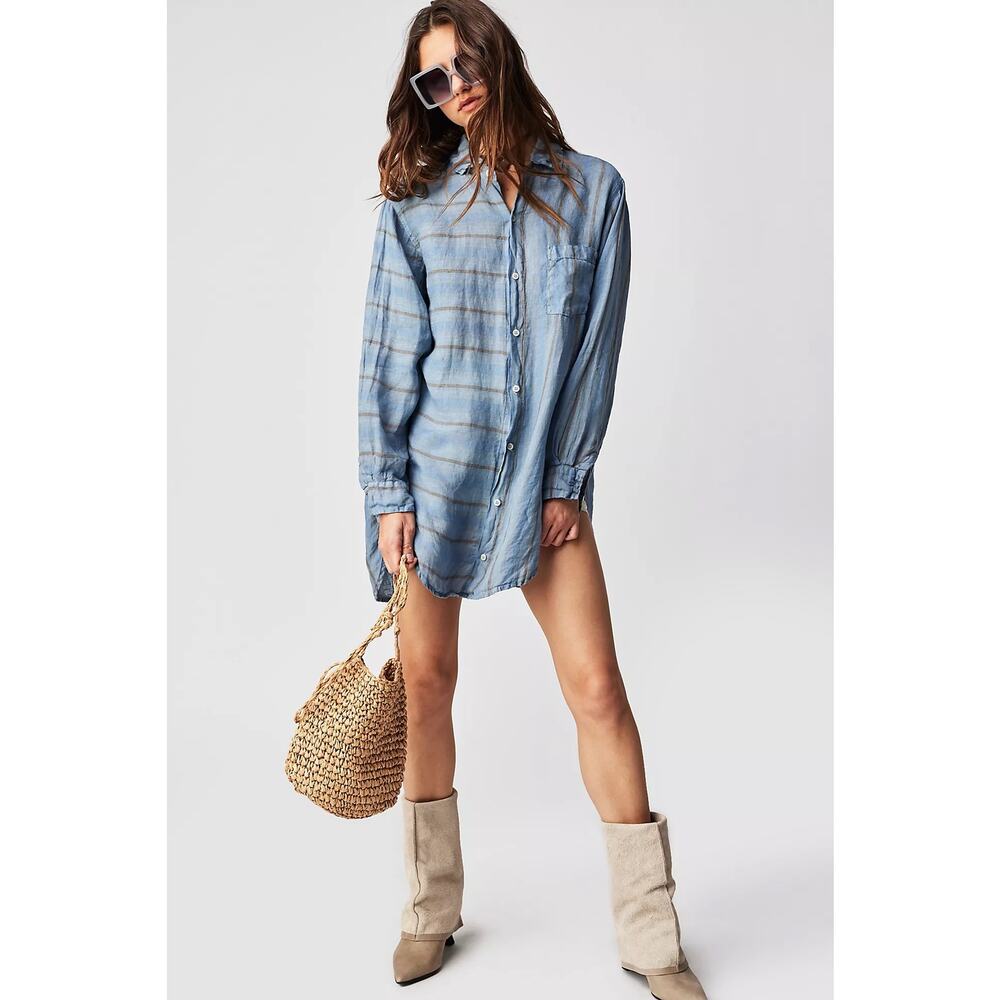 NWOT Free People x CP Shades Mixed Plaid Linen Double Cloth Top L $250